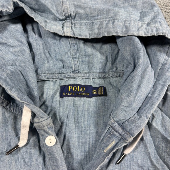 Polo Ralph Lauren Indigo Chambray Anorak Hoodie Pullover Button Drawstrings 2XL - Picture 4 of 7